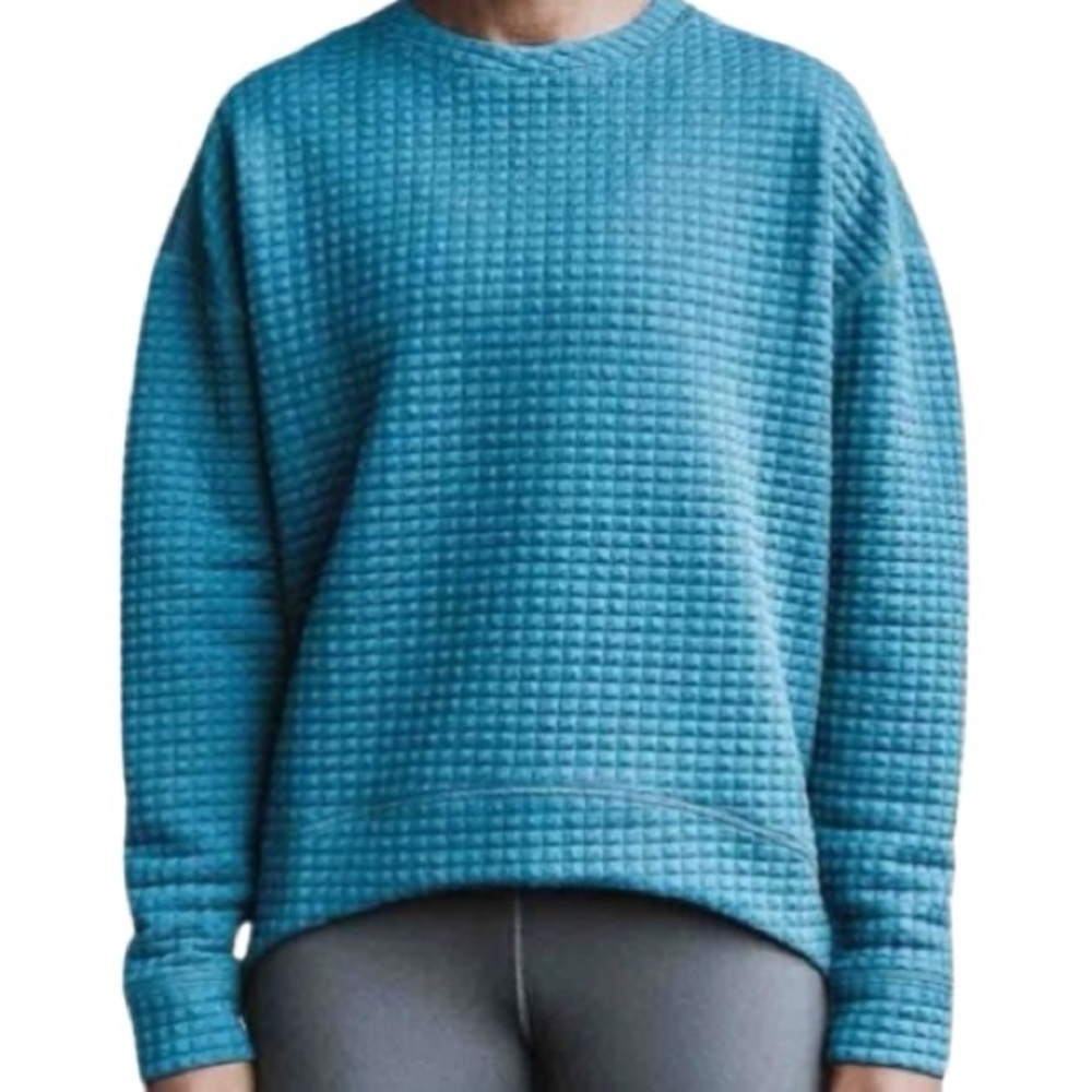 NOBULL Blue Teal Quilted Crewneck High Low Pullover Sweater Womens S